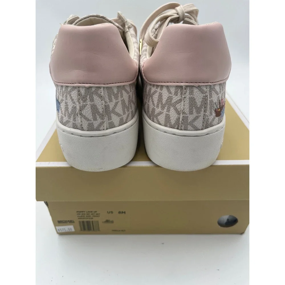 Michael Kors Poppy Lace Up Paris Girl Print Sneakers Vanilla Multi 49S2POFS2B 8M